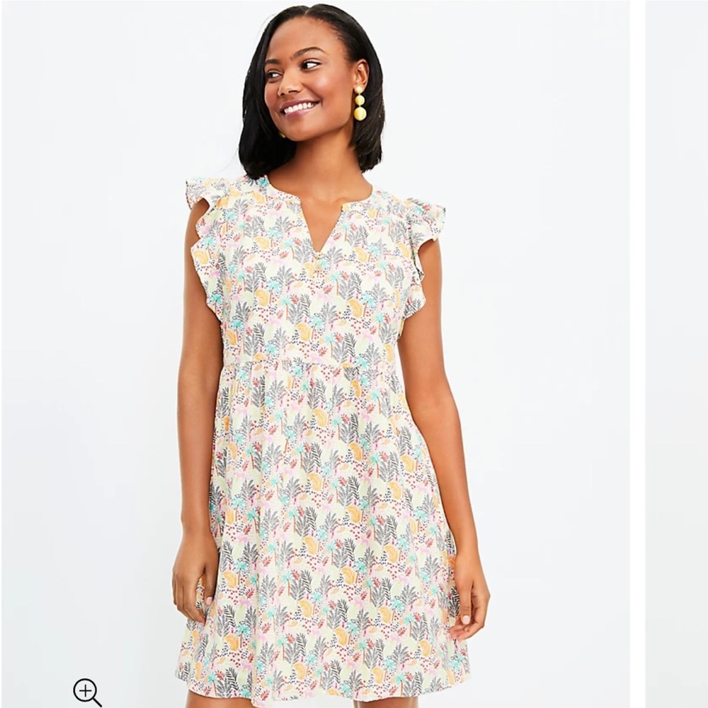 Loft petite paradise ruffle button dress